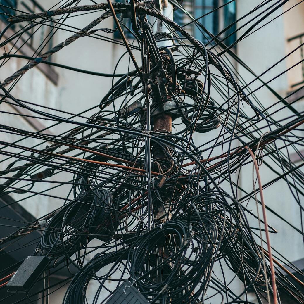 electricity wires on city street